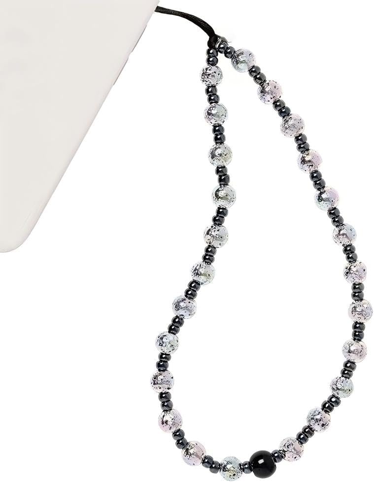 WCCH Beaded Phone Charm Y2K Kawaii Handmade Acrylic Phone Lanyard Wrist Strap for Camera Bag Airpods Keychain Charm Black Volcanic Rock - Image 1